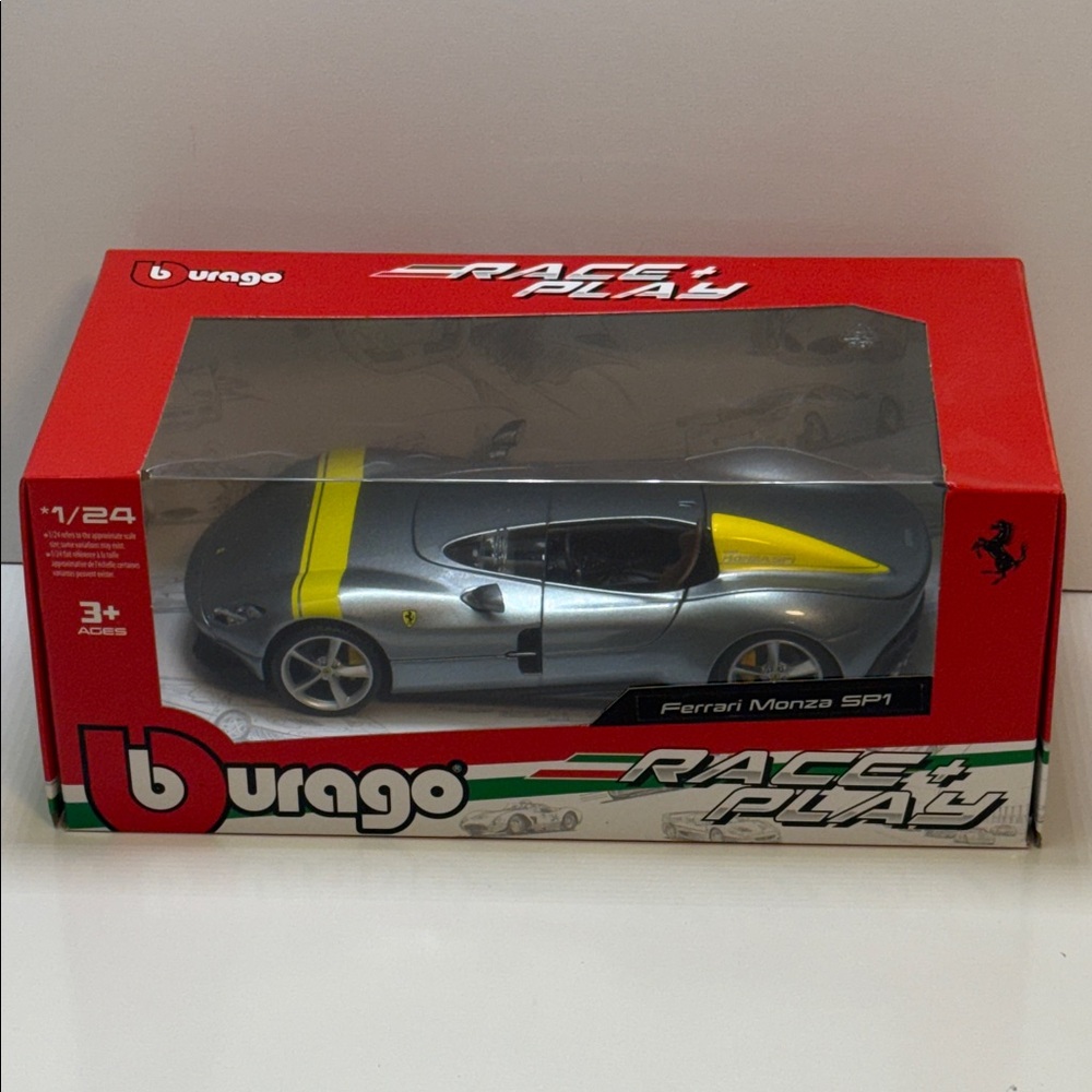 Silver and Yellow Ferrari Monza SP1 Toy Car